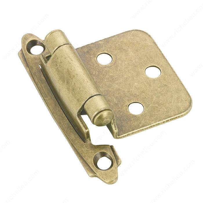 Semi-Concealed Self-Closing Hinge - 134, Finish Antique Brass, Finish Number MAE, Type of Hinge Traditional Surface Hinge, Screw/Nail Included / #5 Screw