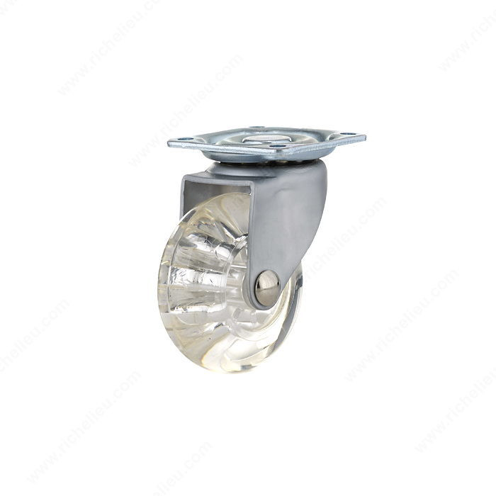 Contemporary Clear Furniture Caster, Caster for indoor use that combines design and functionality., Total Height 65 mm, Fastening Type Swivel Without Brake