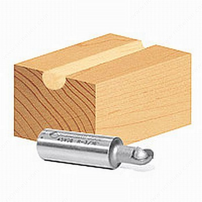 Core Box Bit, Carbide Height (B) 3/8 in, Radius 1/2 in, Overall Length (L) 1 1/2 in, Large Diameter (R) 1/4 in