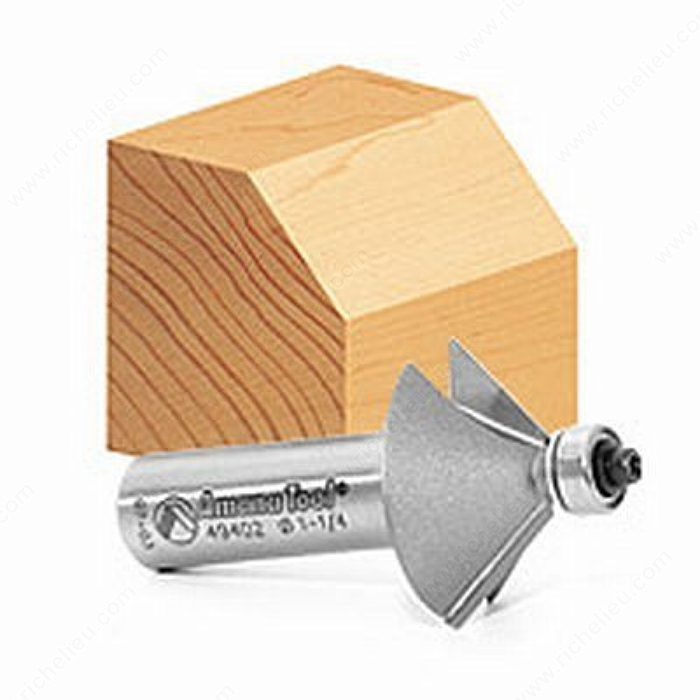 Chamfer Bit, Cutting Diameter 27/32 in, Shank Diameter 1/4 in, Carbide Height (B) 11/16 in, Cutting Length 21/32 in