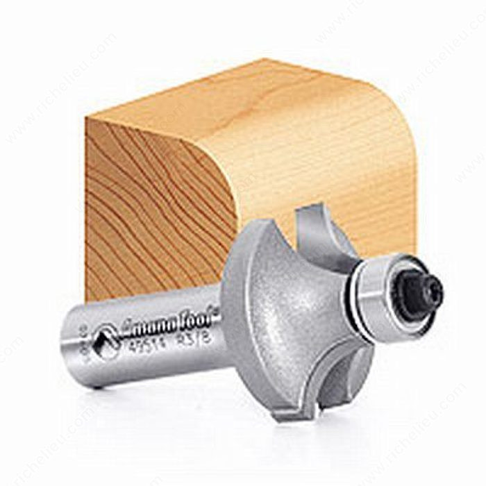 Corner Rounding Bit, Cutting Diameter 1 in, Shank Diameter 1/2 in, Carbide Height (B) 1/2 in, Radius 1/4 in