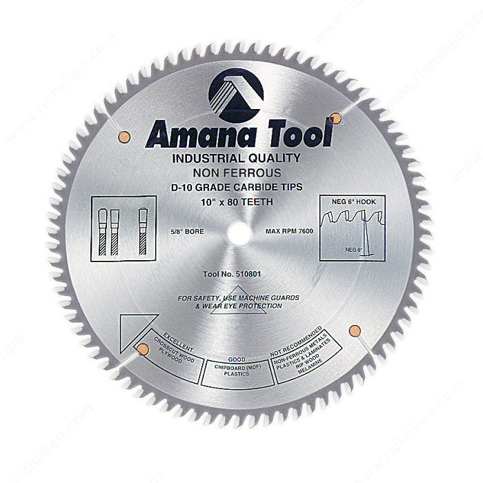 Saw Blade for Plastic & Acrylic, Diameter 12 in, Teeth 96, Bore 1 in, Kerf (B) 0.125 in