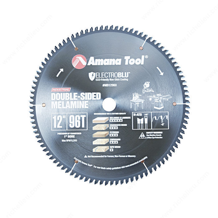 Melamine Blade, Diameter 12 in, Teeth 96, Bore 1 in