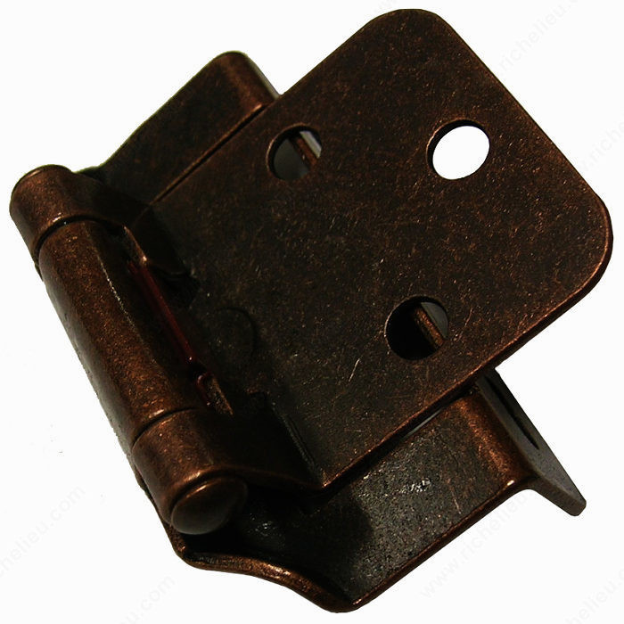 Self-Closing Hinge, Overlay 1/2 in, Finish Antique Copper, Finish Number M41, Finial Style Flat