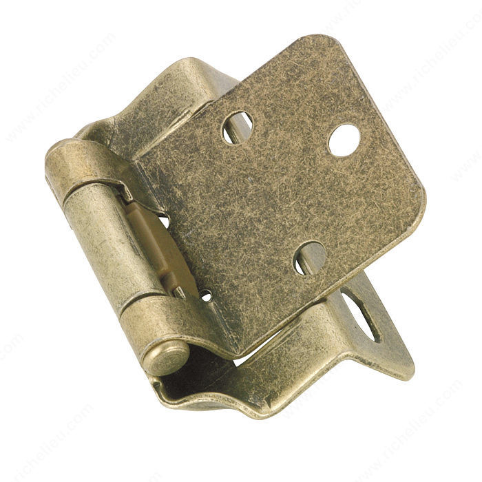 Self-Closing Hinge, Overlay 1/2 in, Finish Antique Brass, Finish Number MAE, Finial Style Flat PRO-PACK 2