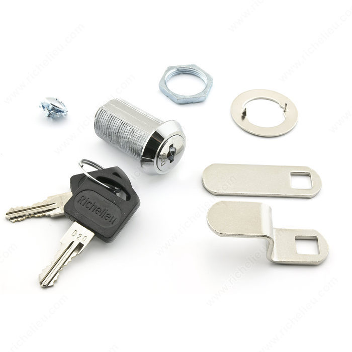 Cam Lock for Panel Thickness up to 23 mm, 90 degree opening, Key Type Keyed Alike #1, Finish Chrome, Cam Lock - Length to Axis 38 mm, Offset Cam - Height 14.5 mm