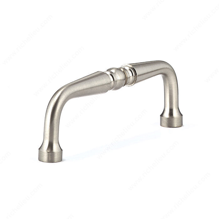 Traditional Metal Pull - 1452, Center to Center 3-1/2 in, Finish Brushed Nickel, Projection - Overall Dimensions 30 mm