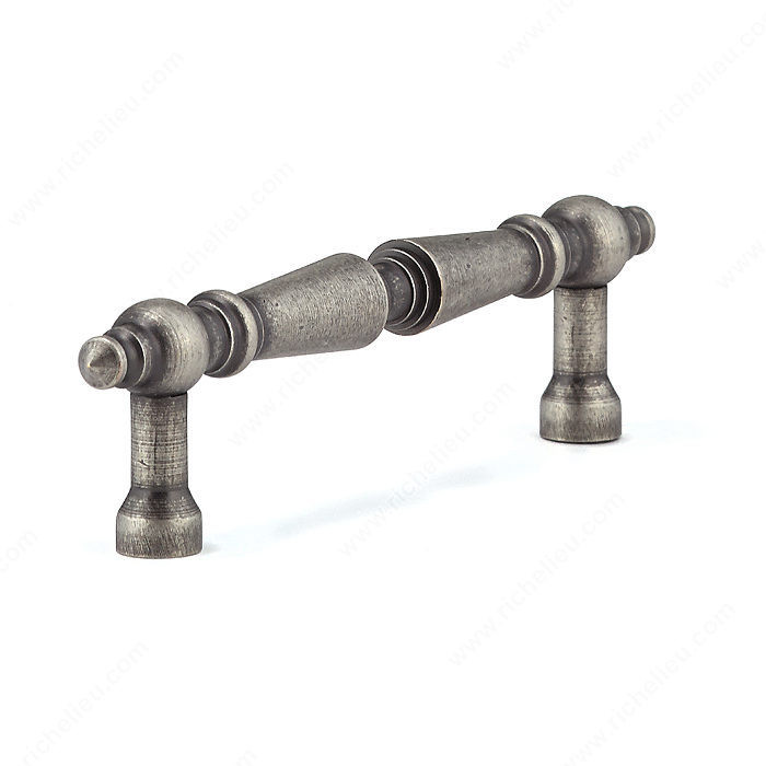 Traditional Brass Pull - 1455, Center to Center 3 1/2 in, Finish Pewter, Projection - Overall Dimensions 30 mm