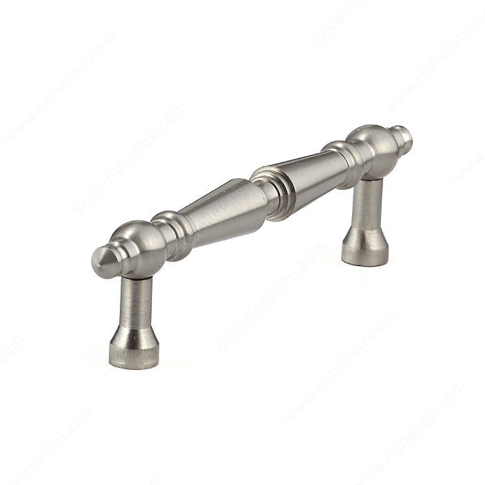 Traditional Brass Pull - 1455, Center to Center 3 1/2 in, Finish Brushed Nickel, Projection - Overall Dimensions 30 mm