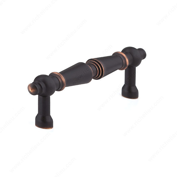 Traditional Brass Pull - 1455, Center to Center 3 1/2 in, Finish Brushed Oil-Rubbed Bronze, Projection - Overall Dimensions 30 mm
