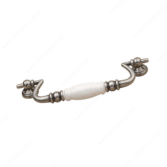 Traditional Metal Pull - 2320, Center to Center 160 mm, Finish Faux Iron / Crackle White, Length - Overall Dimensions 190 mm