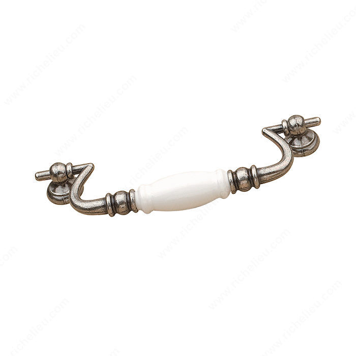 Traditional Metal Pull - 2320, Center to Center 160 mm, Finish Faux Iron / White, Length - Overall Dimensions 190 mm
