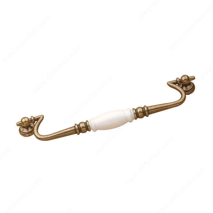 Traditional Metal Pull - 2320, Center to Center 224 mm, Finish Burnished Brass / White, Length - Overall Dimensions 250 mm