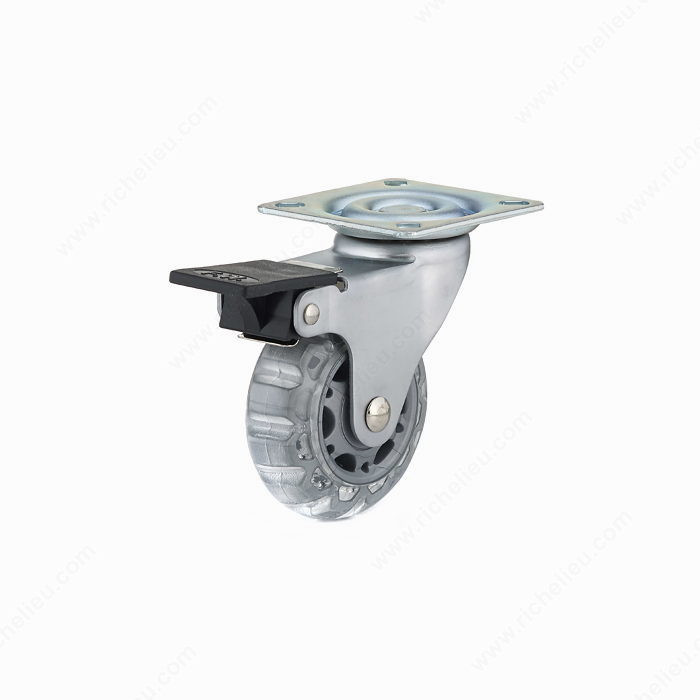 Contemporary Clear Gray Furniture Caster - Plate, Caster for indoor use only that combines design and functionality., Fastening Type Swivel with Brake