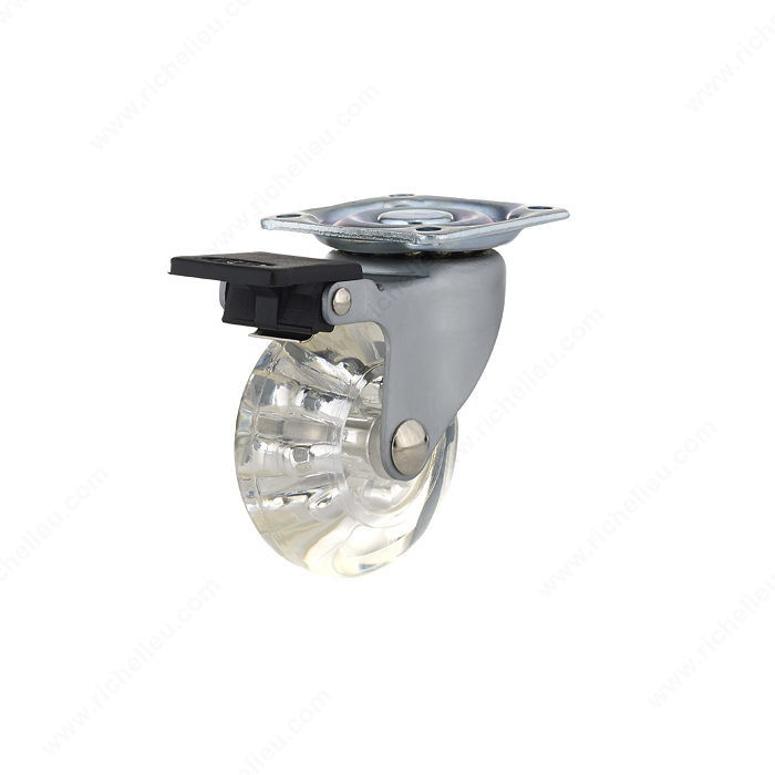 Contemporary Clear Furniture Caster, Caster for indoor use that combines design and functionality., Total Height 65 mm, Fastening Type Swivel with Brake, Mounting Plate Dimension 42 x 42 mm