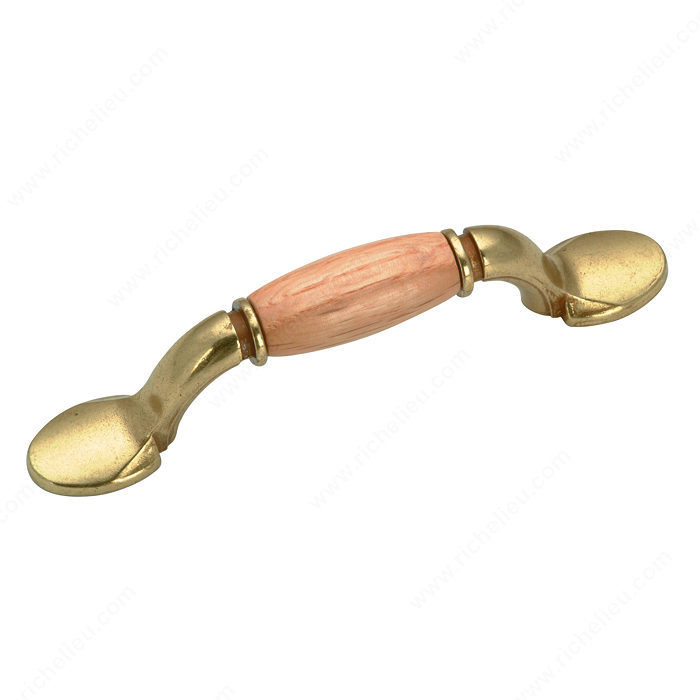 Traditional Metal and Wood Pull - 3801, Finish Burnished Brass / Oak, Natural Finish, Screw/Nail 8/32 (Included) PRO-PACK 3