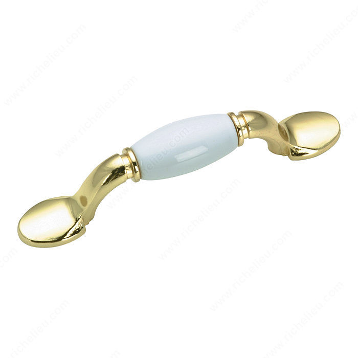 Traditional Metal and Ceramic Pull - 3802, Finish Brass / White, Screw/Nail 8/32 (Included) PRO-PACK 3