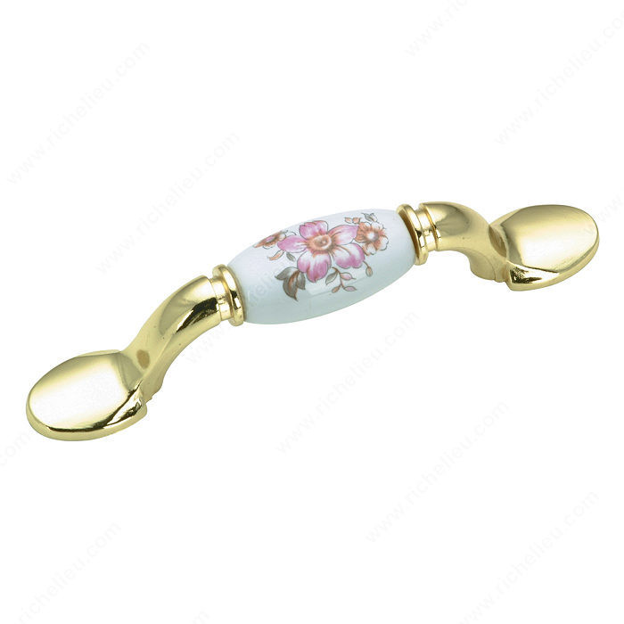 Traditional Metal and Ceramic Pull - 3802, Finish Brass / Daisy PRO-PACK 2
