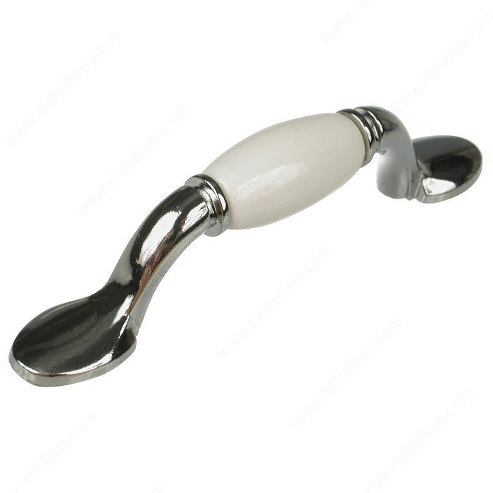 Traditional Metal and Ceramic Pull - 3802, Finish Chrome / White, Screw/Nail 8/32 (Included) PRO-PACK 3