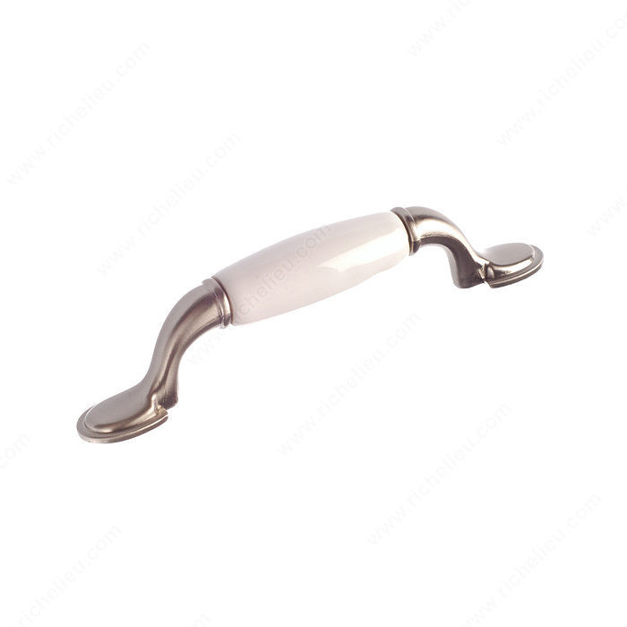 Traditional Metal and Ceramic Pull - 3809, Finish White / Brushed Nickel PRO-PACK 2