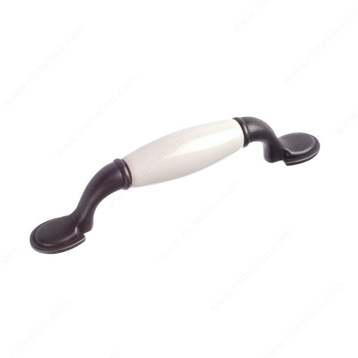 Traditional Metal and Ceramic Pull - 3809, Finish Wrought Iron / White PRO-PACK 2