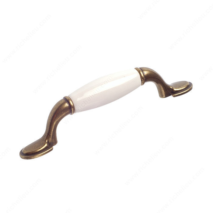Traditional Metal and Ceramic Pull - 3809, Finish Burnished Brass / White PRO-PACK 2