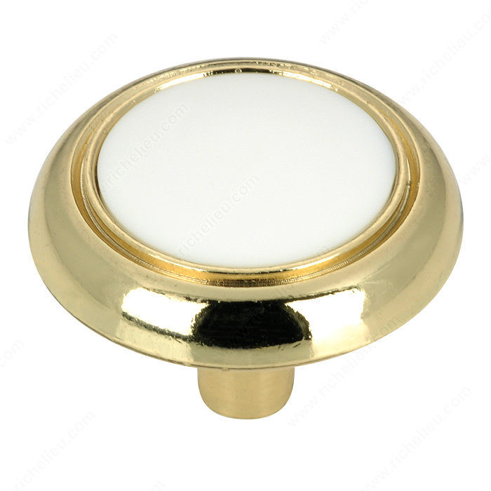 Eclectic Metal and Ceramic Knob - 3816, Finish Brass / White PRO-PACK 5