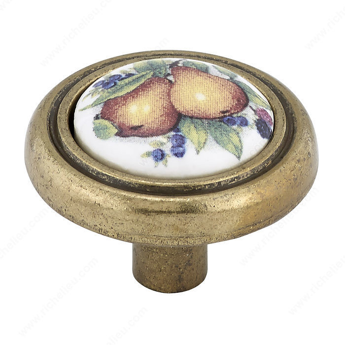 Eclectic Metal & Ceramic Knob - 3816, Finish Pear / Burnished Brass PRO-PACK 5