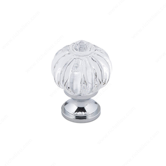 Eclectic Brass and Acrylic Knob - 4035, Finish Clear / Chrome, Diameter - Overall Dimensions 28 mm, Projection - Overall Dimensions 38 mm