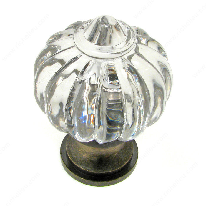 Eclectic Brass and Acrylic Knob - 4035, Finish Clear / Antique English