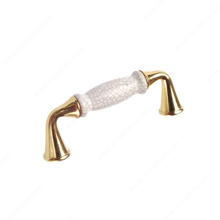 Traditional Metal and Ceramic Pull - 4417, Finish Brass / Crackle White, Material Metal / Ceramic