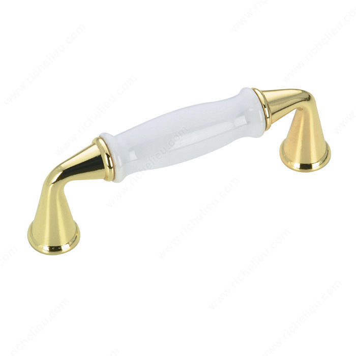 Traditional Metal and Ceramic Pull - 4417, Finish Brass / White, Material Metal / Ceramic PRO-PACK 3