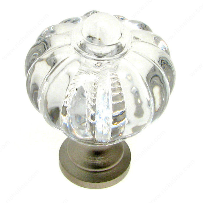 Eclectic Brass and Acrylic Knob - 4035, Finish Clear / Matte Nickel, Diameter - Overall Dimensions 22 mm, Projection - Overall Dimensions 30 mm