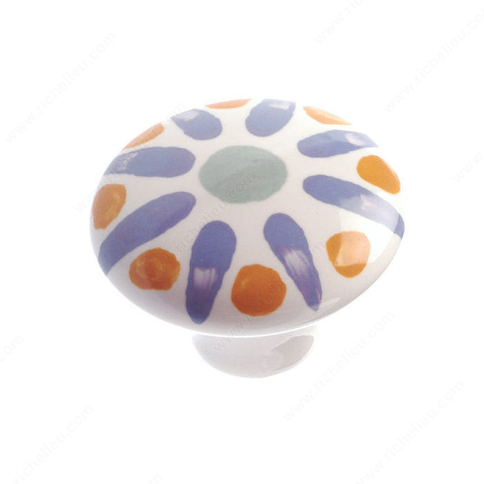 Eclectic Ceramic Knob - 037, Finish Blue Flower PRO-PACK 5