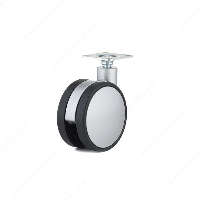 Contemporary Twin Wheel Casters - Plate,Load Capacity Per Caster Max. 80 kg, Wheel Diameter 75 mm, Total Height 98 mm, Tread Width 50.5 mm