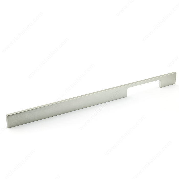 Contemporary Metal and Aluminum Pull - 720, Center to Center 320 mm, Finish Brushed Nickel, Length - Overall Dimensions 384 mm