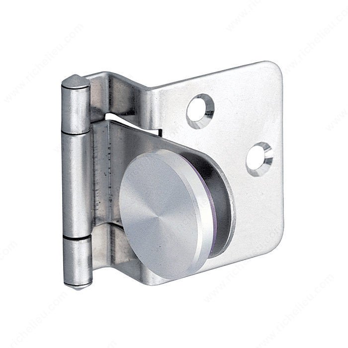 Surface Mounted Hinge for Half-Overlay Glass Doors for Furniture/Cabinet, Requires drilling, Finish Stainless Steel, Material Stainless Steel 304, Standards and Certifications ROHS/WEE / NSF