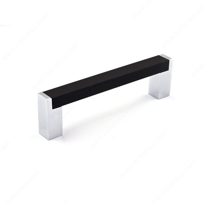 Contemporary Metal and Aluminum Pull - 801, Center to Center 128 mm, Finish Matte Black / Chrome, Length - Overall Dimensions 141 mm PRO-PACK 2