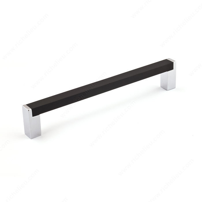 Contemporary Metal and Aluminum Pull - 801, Center to Center 256 mm, Finish Matte Black / Chrome, Length - Overall Dimensions 269 mm