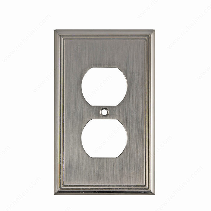 Switch plate Double Receptacle - Contemporary Style, Finish Brushed Nickel
