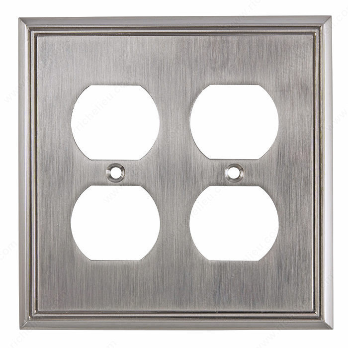 Switch plate Quadruple Receptacle - Contemporary Style, Finish Brushed Nickel