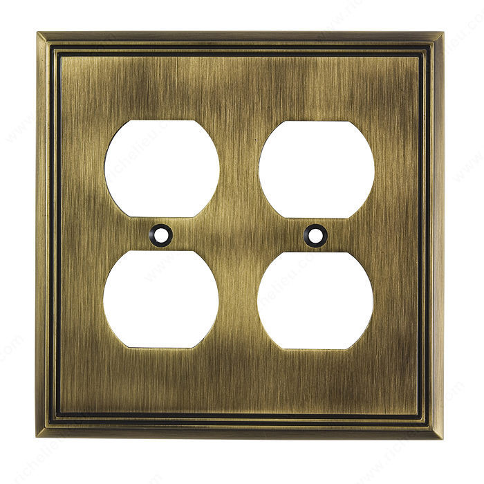 Switch plate Quadruple Receptacle - Contemporary Style, Finish Antique English