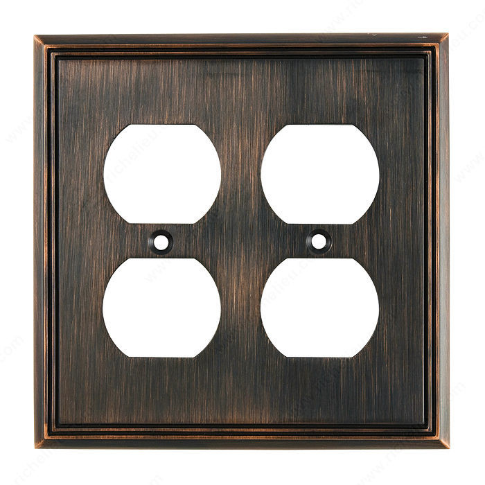 Switch plate Quadruple Receptacle - Contemporary Style, Finish Brushed Oil-Rubbed Bronze