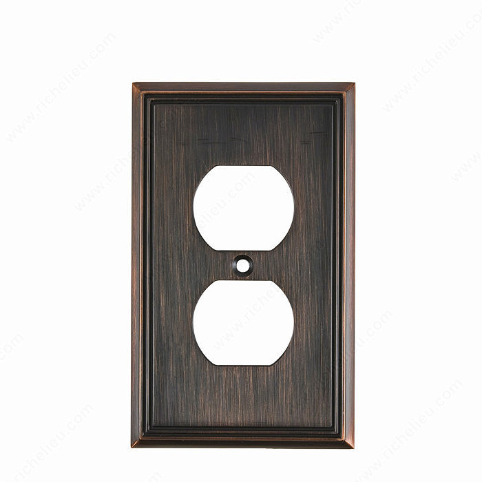 Switch plate Double Receptacle - Contemporary Style, Finish Brushed Oil-Rubbed Bronze