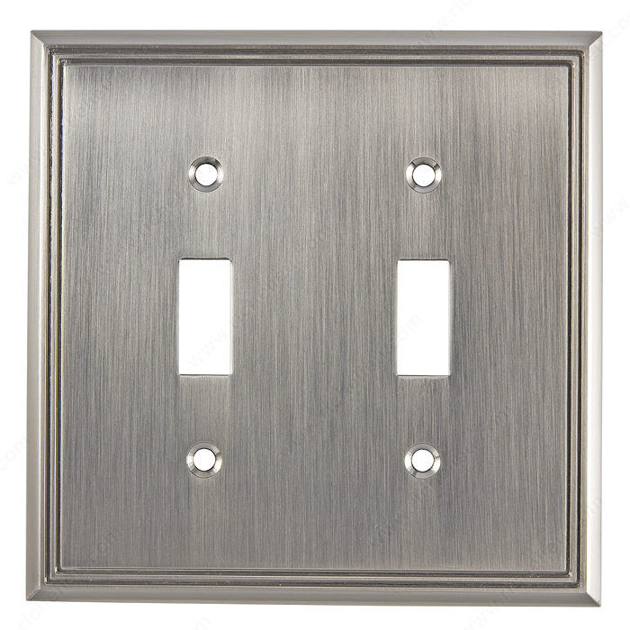 Switch Plate 2 Toggle Entries - Contemporary Style, Finish Brushed Nickel