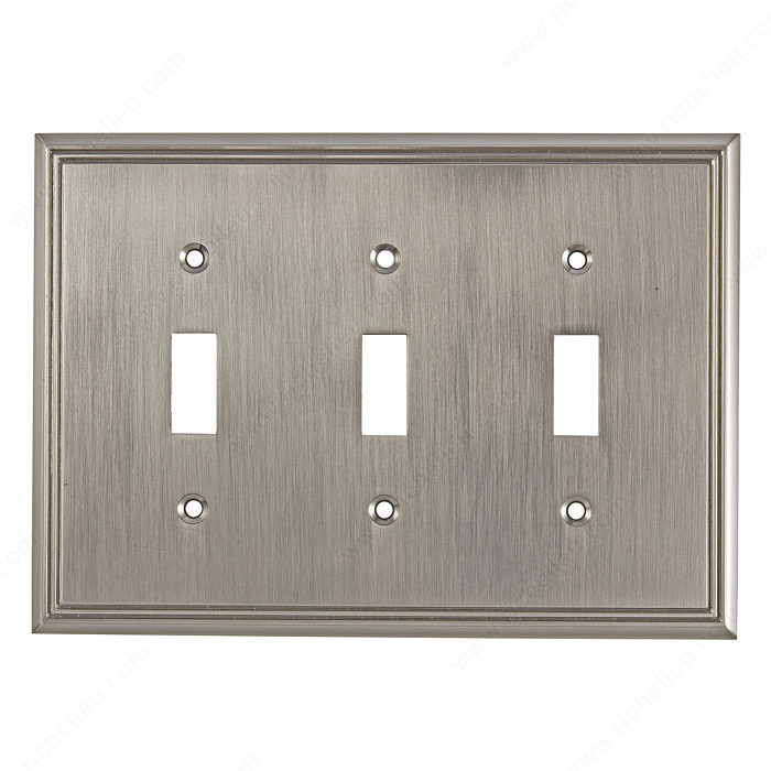 Switch Plate 3 Toggle Entries - Contemporary Style, Finish Brushed Nickel