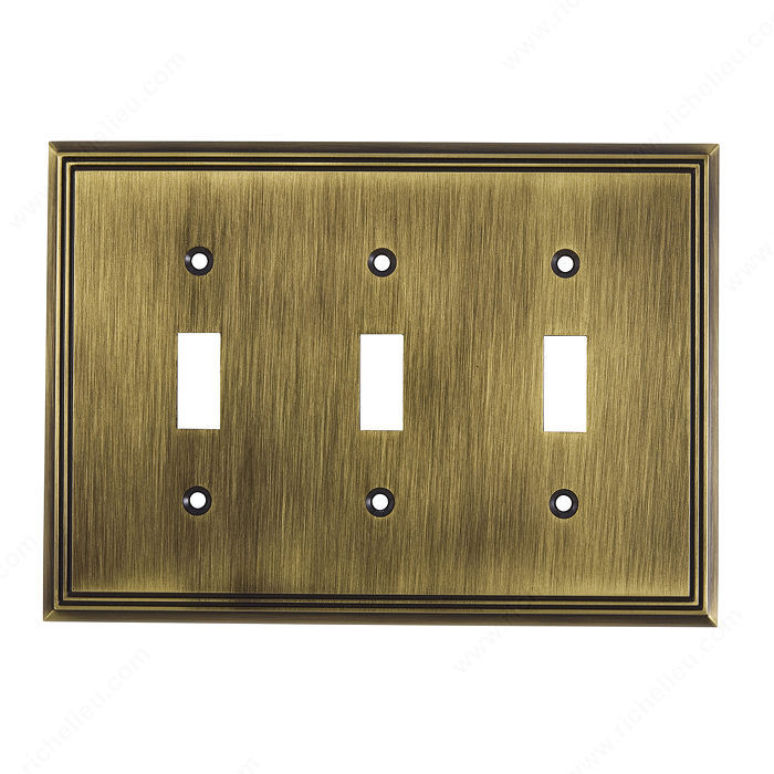 Switch Plate 3 Toggle Entries - Contemporary Style, Finish Antique English