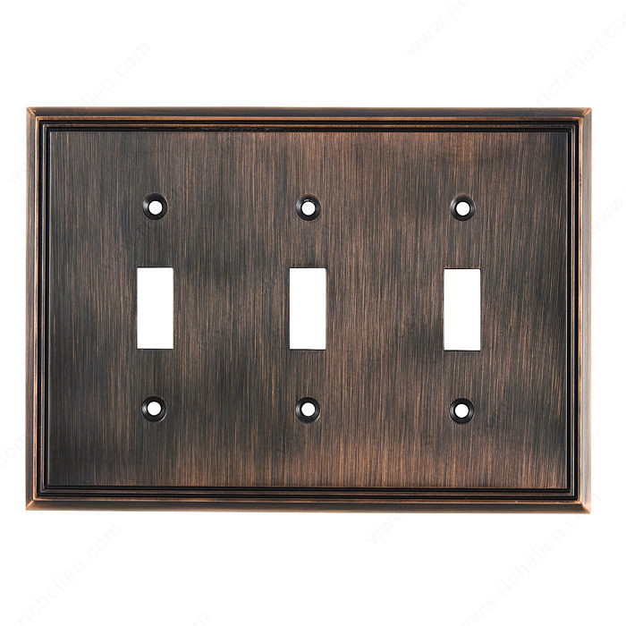 Switch Plate 3 Toggle Entries - Contemporary Style, Finish Brushed Oil-Rubbed Bronze