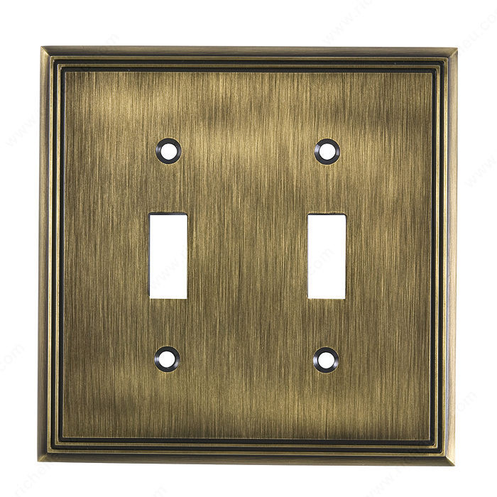 Switch Plate 2 Toggle Entries - Contemporary Style, Finish Antique English