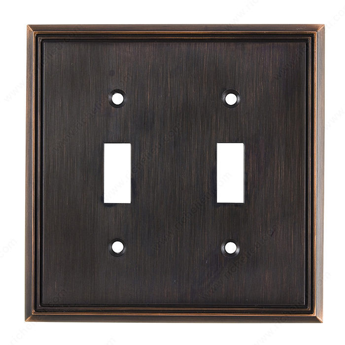 Switch Plate 2 Toggle Entries - Contemporary Style, Finish Brushed Oil-Rubbed Bronze
